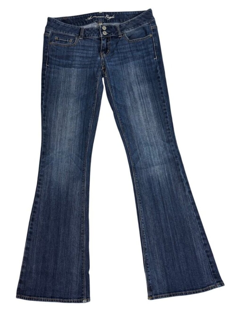American Eagle AE Artist Low Rise Wide Leg Blue Jeans Western Flare Dark Wash 4